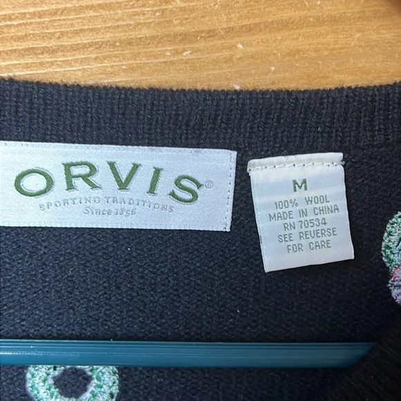 Orvis Vintage Womens 100% Wool sweater button cardigan Christmas Wreaths M party - Picture 4 of 7